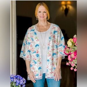 The Pioneer Women 3/4 Sleeve Duster Top With Crochet Trim Cardigan Size S/M